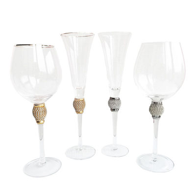 Custom 220ml Gold Rim Diamond Studded  Champagne Glasses Flutes For Wedding  Party