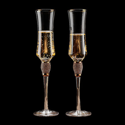 Custom 220ml Gold Rim Diamond Studded  Champagne Glasses Flutes For Wedding  Party