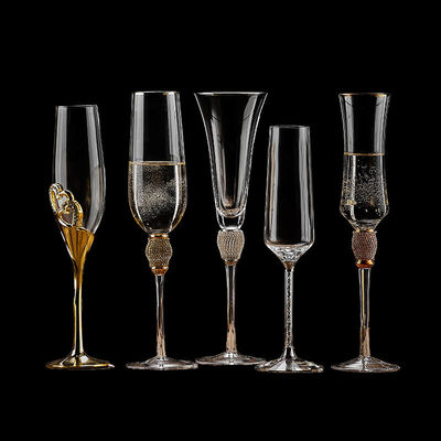 Custom 220ml Gold Rim Diamond Studded  Champagne Glasses Flutes For Wedding  Party