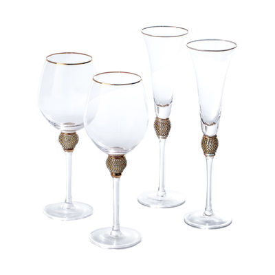 Custom 220ml Gold Rim Diamond Studded  Champagne Glasses Flutes For Wedding  Party