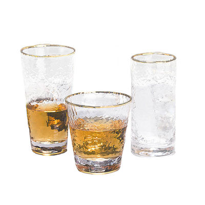 Custom Clear 296ML  Drinking Glasses For Beer Juic Milk With Gold Rim Bow Icon Glasses Tumbler Set Of 5