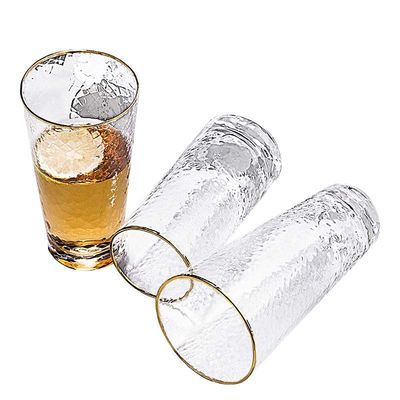 Custom Clear 296ML  Drinking Glasses For Beer Juic Milk With Gold Rim Bow Icon Glasses Tumbler Set Of 5