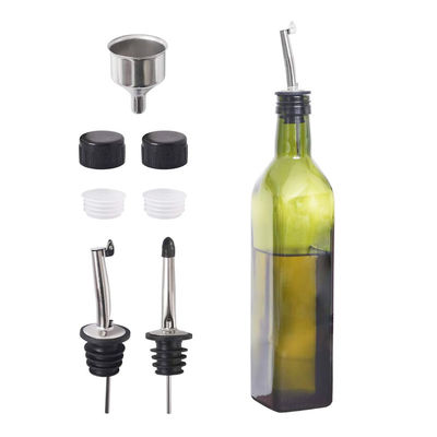 17oz Glass Olive Oil and Vinegar Cruet with Pourers and Funnel - Olive Oil Carafe Decanter for Kitchen