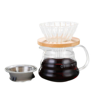 B2B 300ml Glass Pour Over Coffee Maker with Stainless Steel Filter&Wood Sleeve–Camping Brewing Pot