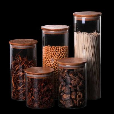 Clear Glass Food Canisters with Bamboo Lid|Airtight Storage|Wholesale Bulk|Food Grade|Custom Logo