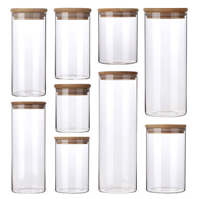 Clear Glass Food Canisters with Bamboo Lid|Airtight Storage|Wholesale Bulk|Food Grade|Custom Logo