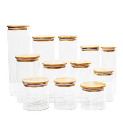 Clear Glass Food Canisters with Bamboo Lid|Airtight Storage|Wholesale Bulk|Food Grade|Custom Logo