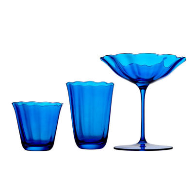230ml Sapphire Blue Crystal Wine Glasses (Set of 7) Lead-Free Retro Goblets for Weddings