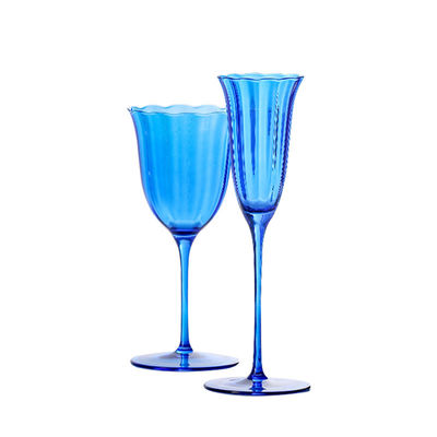 230ml Sapphire Blue Crystal Wine Glasses (Set of 7) Lead-Free Retro Goblets for Weddings