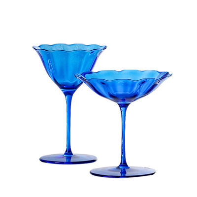 230ml Sapphire Blue Crystal Wine Glasses (Set of 7) Lead-Free Retro Goblets for Weddings