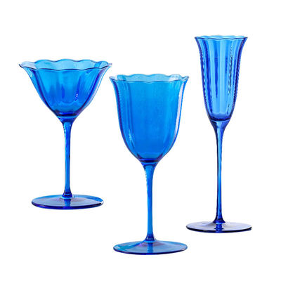 230ml Sapphire Blue Crystal Wine Glasses (Set of 7) Lead-Free Retro Goblets for Weddings