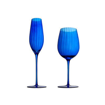 Custom Logo 450ml Lead-Free Crystal Wine Glasses|Hospitality Bulk Sapphire Blue Retro Goblets