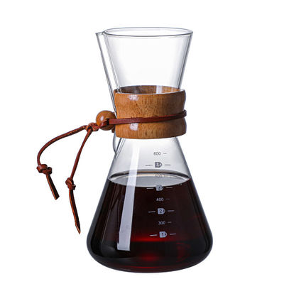 B2B Custom 400ml Glass Pour Over Coffee Brewer|Stainless Steel Filter&Wood Sleeve|Camping Brewing Pot