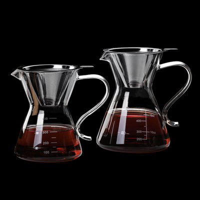 B2B Custom 400ml Glass Pour Over Coffee Brewer|Stainless Steel Filter&Wood Sleeve|Camping Brewing Pot