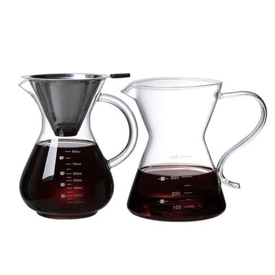 B2B Custom 400ml Glass Pour Over Coffee Brewer|Stainless Steel Filter&Wood Sleeve|Camping Brewing Pot