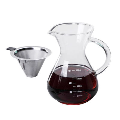 B2B Custom 400ml Glass Pour Over Coffee Brewer|Stainless Steel Filter&Wood Sleeve|Camping Brewing Pot