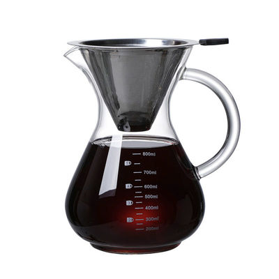 B2B Custom 400ml Glass Pour Over Coffee Brewer|Stainless Steel Filter&Wood Sleeve|Camping Brewing Pot