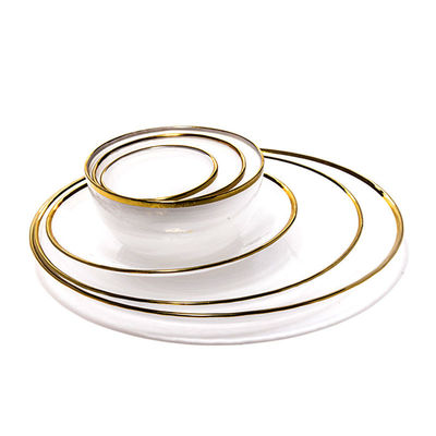 Custom Hand Blown13 Inch Glass Charger Plate with Bowl set with Gold Rim Heavy Duty Durable for Dinner