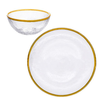 Custom Hand Blown13 Inch Glass Charger Plate with Bowl set with Gold Rim Heavy Duty Durable for Dinner