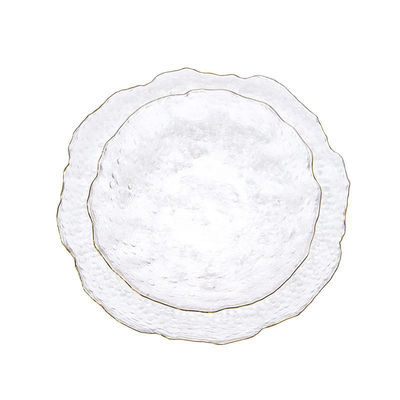 Gold Edged Glass Plates|Gold Foil Rim|Commercial-Grade|Hotel Bulk Wholesale|Custom Logo Engraving