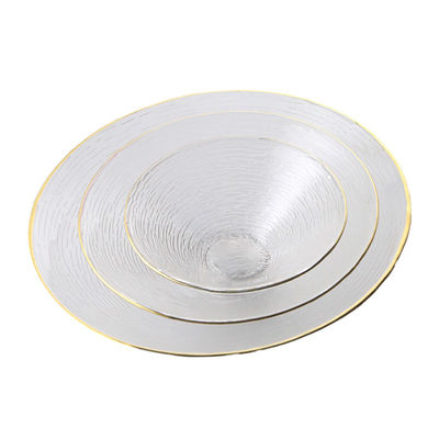 Gold-Edged Textured Glass Plates | Bulk Wholesale | OEM Service | Wedding/Hotel Supply | Fast Fulfillment