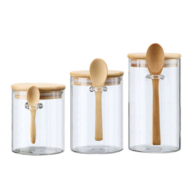 Commercial-Grade Glass Jars with Spoon|B2B Bulk Order|Airtight Bamboo Lids Containers|Custom Branding