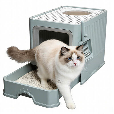 Top Entry Cat Litter Box, Foldable Enclosed Drawer, Anti-Tracking, B2B Bulk OEM Odor Control