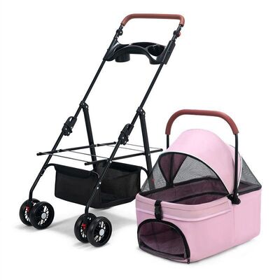 Foldable 4-Wheel Pet Stroller Lightweight Breathable Safe for Small Dogs Cats Travel Outdoor Wholesale