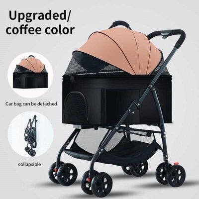 Foldable Pet Stroller Lightweight Portable Travel Dog Cat Stroller with Storage Basket & Safety Brakes