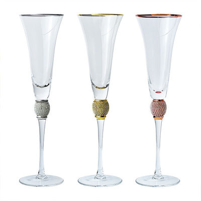 Custom 220ml Gold Rim Diamond Studded  Champagne Glasses Flutes For Wedding  Party