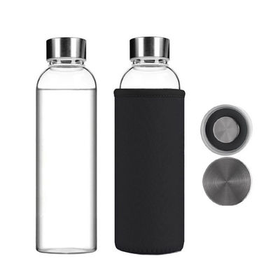 Custom 18oz Glass Water Bottles Reusable Glass Juice Bottles For Coffee Tea Water Juices With Lids