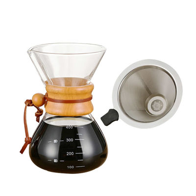 Commercial-Grade Custom 400ml Glass Coffee Dripper | SS Filter + Wooden Handle | Ideal for Cafes,Catering