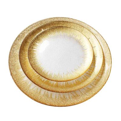 Custom13IN Gold Foil Leaf Rim Glass Plates|Commercial-Grade Shatterproof|B2B Wholesale Pricing