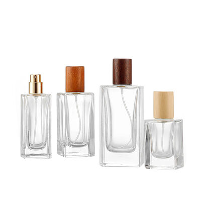 Square Glass Perfume Bottles – B2B Low MOQ with Wooden Cap | Bulk Perfume Containers (30/50/100ml)