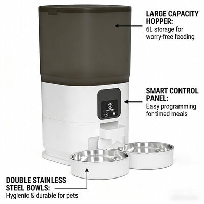 Automatic Dog Feeder, Portion Control, BPA Free, Food Freshness, Dual Bowls, Anti-Clog Easy Clean, Wholesale Supply