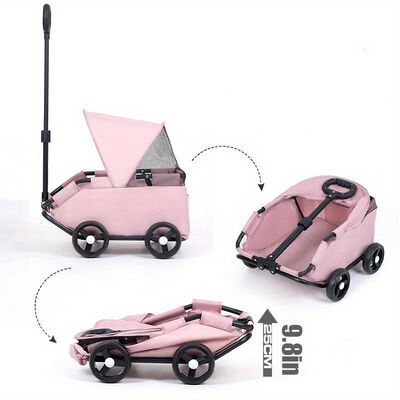 Wholesale Foldable Pet Stroller, OEM ODM 4-Wheel Pet Trolley with Mesh Ventilation for Small Pets
