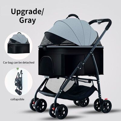 Foldable Pet Stroller Lightweight Portable Travel Dog Cat Stroller with Storage Basket & Safety Brakes