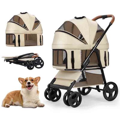 Foldable Pet Stroller Detachable Carrier Shockproof Waterproof 4 Wheel Travel Cart for Dog Cat B2B