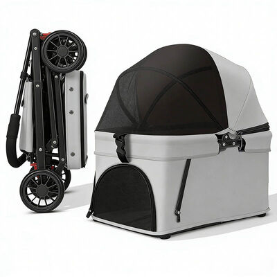 Bulk Foldable Pet Stroller | 4-Wheel Dog Cat Travel Stroller with Basket | Wholesale for Pet Retailers